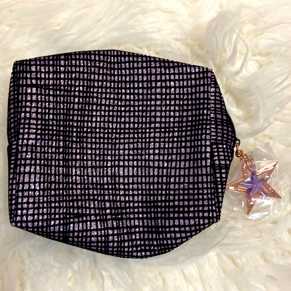 MAC Makeup Bag Sparkling Purple and black with star Charm New